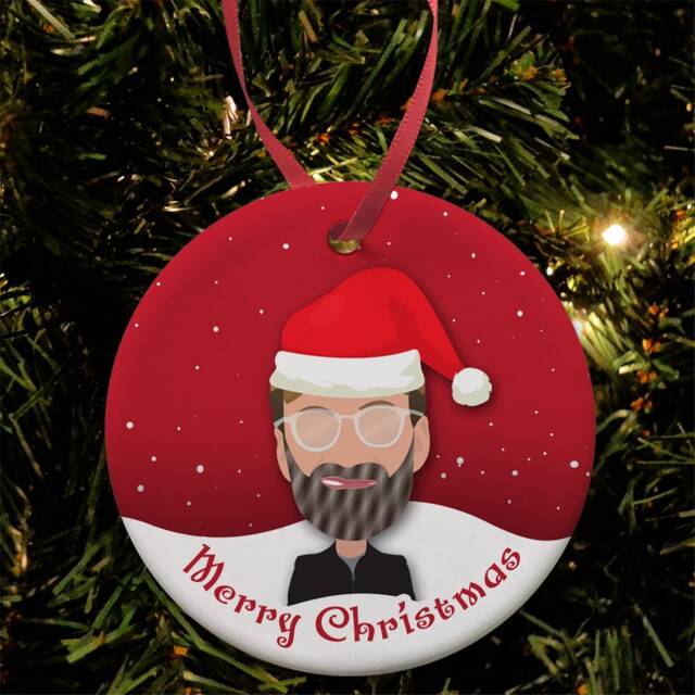 Jurgen Klopp Vector Heroes Liverpool Ceramic Christmas Tree Decoration Bauble Santa Hat - image 1