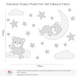 Teddy Bear Nursery Wall Decals Stars, Moon, Clouds Fabric Stickers - thumbnail 2