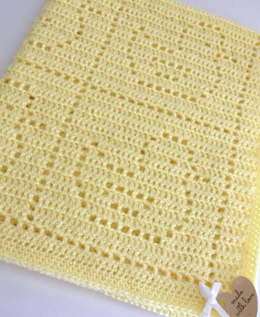 Handmade Lemon Crocheted Baby Blanket, Vintage Style - image 1