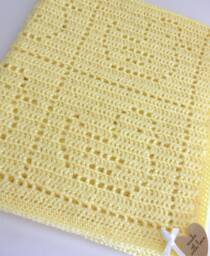 Handmade Lemon Crocheted Baby Blanket, Vintage Style - thumbnail 1