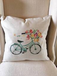 Linen Bicycle Pillow Cover Rustic Farmhouse Decor - thumbnail 2
