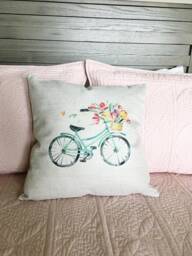 Linen Bicycle Pillow Cover Rustic Farmhouse Decor - thumbnail 1