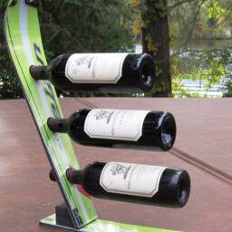 Reclaimed Snow Ski Wine Rack 3-Bottle Tabletop Display - thumbnail 2