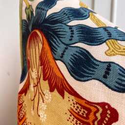 Schumacher Luxury Designer Hothouse Flowers Spark Orange Green Blue Cream Cushion Pillow Cover Piping - thumbnail 3