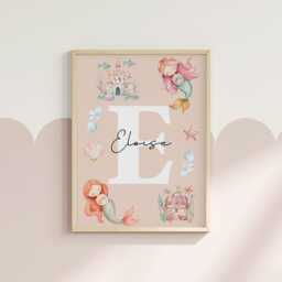Girls Bedroom Print, Mermaid Prints, Baby Girl Nursery, Personalised Name Pink Wall Art, Ocean, New Gift, Playroom Decor - thumbnail 2