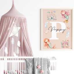 Girls Bedroom Print, Mermaid Prints, Baby Girl Nursery, Personalised Name Pink Wall Art, Ocean, New Gift, Playroom Decor - thumbnail 3