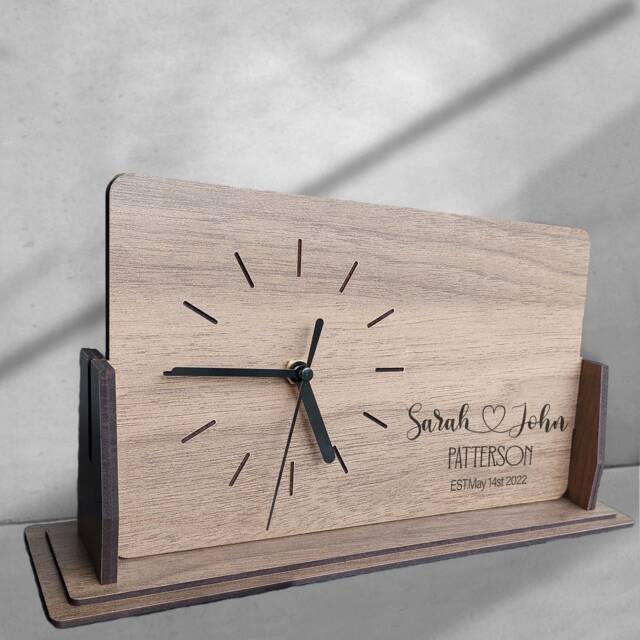 Engraved Wooden Desk Clock/Personalized Gift For Couples - image 1