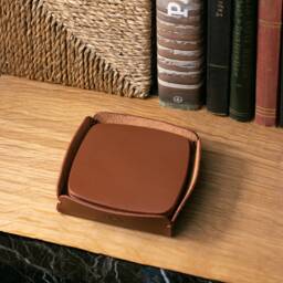 Full-Grain Leather Coaster Set With Valet Tray, Housewarming Gift - thumbnail 2