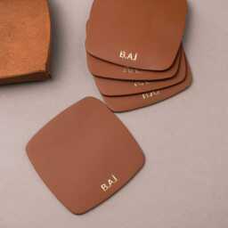 Full-Grain Leather Coaster Set With Valet Tray, Housewarming Gift - thumbnail 4