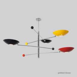 Mid Century Stilnovo Sputnik Chandelier - Multi-Color Shade Pendant Light Modern Brass Ceiling Lighting Fixture - thumbnail 2