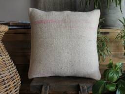 50cm - Or 20 Inches Vintage Kilim Cushion Cover Handwoven - Hemp/Wool/Linen Soft Feel Off White Natural #9 - thumbnail 1
