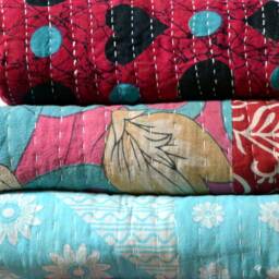 Handmade Patchwork Quilts Bengali Kantha Quilt Wholesale 5 Pcs Lot Tribal Cotton Bed Cover Reversible Bedspread Old Sari - thumbnail 3