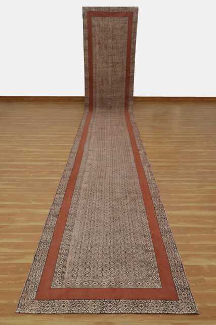 Handmade Brown Geometric Runner Rug Boho Cotton Dhurrie - image 1
