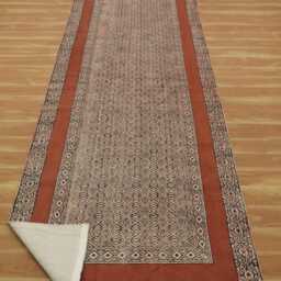 Handmade Brown Geometric Runner Rug Boho Cotton Dhurrie - thumbnail 3