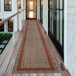 Handmade Brown Geometric Runner Rug Boho Cotton Dhurrie - thumbnail 2
