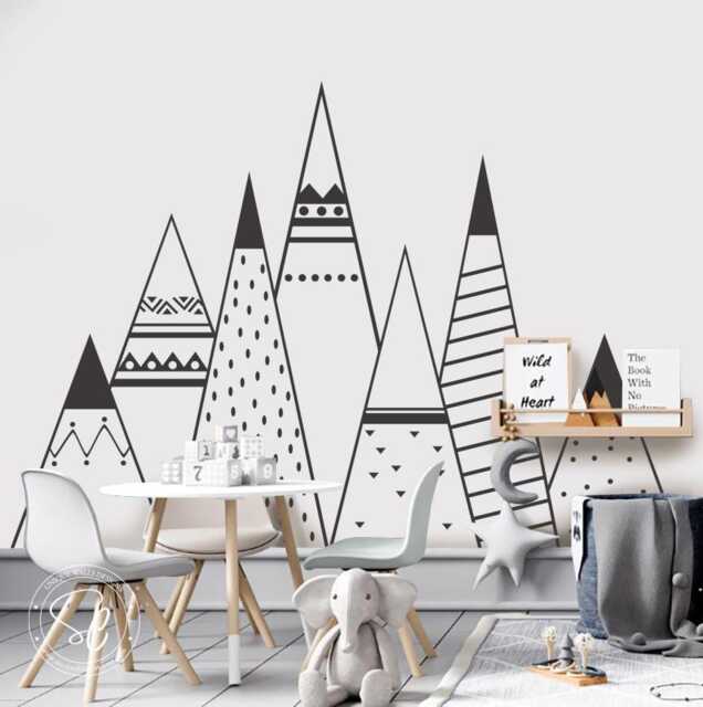 Mountain Nursery Wall Decal - Tribal Geometric Decor - image 1