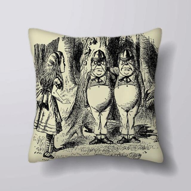 Alice in Wonderland Tweedledee & Tweedledum - Cushion Cover Case Or Stuffed With Insert - image 1