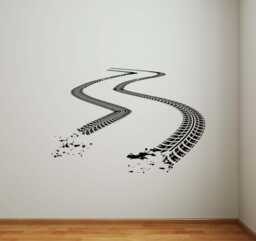 Tire Tracks Wall Vinyl Decal Dirt Road With Traces Stickers Art Murals Design Interior Home Decor - 1Tr4K - thumbnail 1