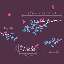 Personalized Nursery Wall Decal Branch With Birds & Leaves - Baby Room Decoration 041 - thumbnail 2