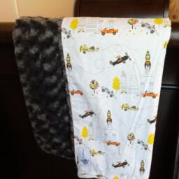 "Airplanes, Race Cars & Rocket Ships Baby Blanket, ""Lancelot" - thumbnail 4