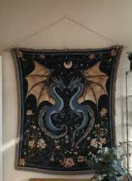 Gothic Dragon Woven Blanket - Vintage Style Mystical Creature Throw Medieval Decor Tapestry Fantasy Bedroom - thumbnail 1