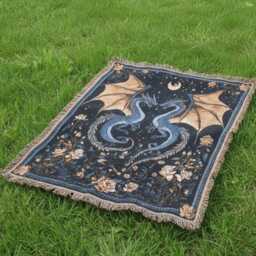 Gothic Dragon Woven Blanket - Vintage Style Mystical Creature Throw Medieval Decor Tapestry Fantasy Bedroom - thumbnail 3