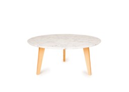 Luna Upcycled Carrara Marble Coffee Table, Douglas Fir Legs - thumbnail 1