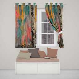 Thoughtful Boy Against Colourful Abstract Graffiti Decorative Wall Art Home Decor Readymade Eyelet Ring Top Thermal 100% Blackout Curtains - thumbnail 2