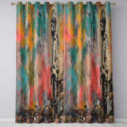 Thoughtful Boy Against Colourful Abstract Graffiti Decorative Wall Art Home Decor Readymade Eyelet Ring Top Thermal 100% Blackout Curtains - thumbnail 3