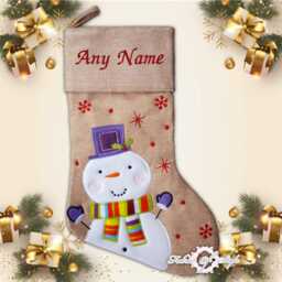 Personalised Christmas Stocking Luxury Embroidered Xmas Stockings Girl Hessian Snowman Purple Hat - thumbnail 3