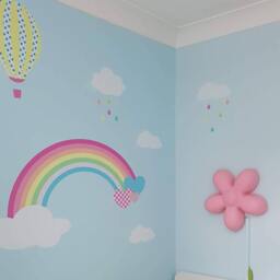Rainbow Nursery Wall Decals Hot Air Balloons, Clouds, Raindrops - thumbnail 2