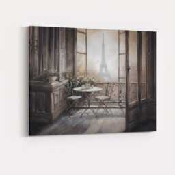 Misty Paris Balcony Cafe View Canvas Wall Art Print Decor Picture Ready To Hang - thumbnail 4