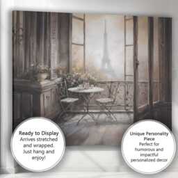 Misty Paris Balcony Cafe View Canvas Wall Art Print Decor Picture Ready To Hang - thumbnail 3
