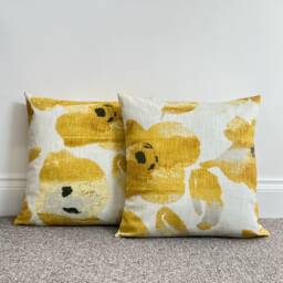Mustard, Flowers Cotton Cushion, Scatter Cushions. Multiple Sizes, Sofa Cushion With Zip