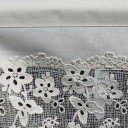 Curtain Side Scarf in Linen Look & Cotton Lace Beige Shabby Chic Vintage 70 cm Wide Height 160 - thumbnail 3