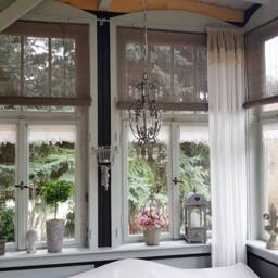 Curtain Side Scarf in Linen Look & Cotton Lace Beige Shabby Chic Vintage 70 cm Wide Height 160 - thumbnail 2