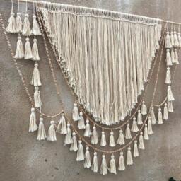 Neutral Macrame Wall Hanging For Living Room Boho Fiber Art Decor - thumbnail 2