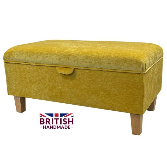 Handmade Gold Velvet Storage Ottoman Footstool With Beech Legs - image 1