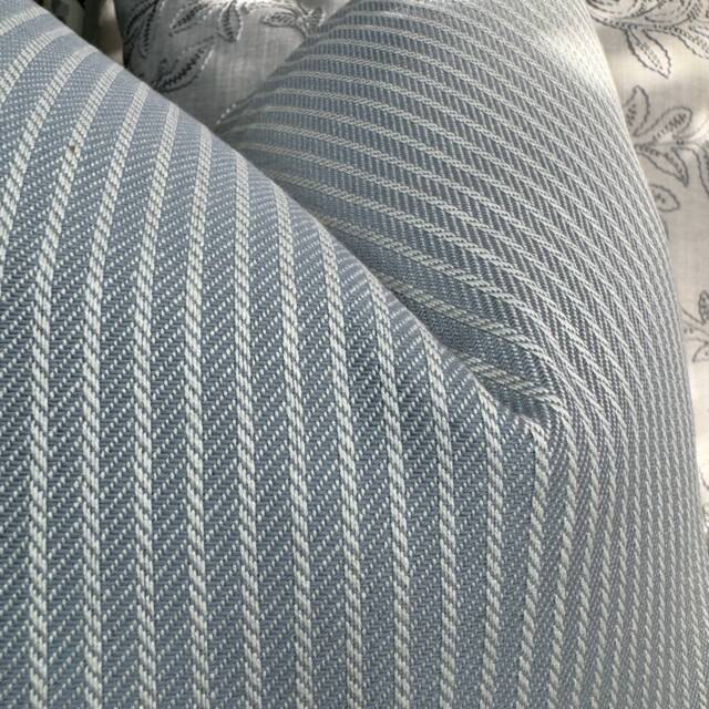 Blue Grey Stripe Cushion Cover - John Lewis Fabric Cotton Blend Nautical Pillow Handmade in UK Sofa Or Bed Accent - image 1
