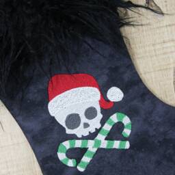 Skull Christmas Black Stocking, Gothic Decoration, Skulls Santa, Candy Cane - thumbnail 2