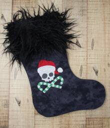 Skull Christmas Black Stocking, Gothic Decoration, Skulls Santa, Candy Cane