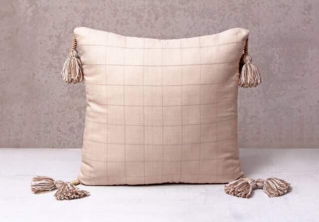Light Beige Handloom Cotton Bohemian, Bali Style Pillow Cover, Decorative Handmade Throw Cover, Embroidered Cover Wlcc058 - image 1