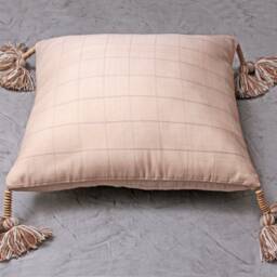 Light Beige Handloom Cotton Bohemian, Bali Style Pillow Cover, Decorative Handmade Throw Cover, Embroidered Cover Wlcc058 - thumbnail 3