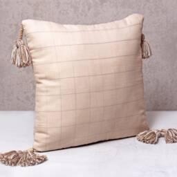 Light Beige Handloom Cotton Bohemian, Bali Style Pillow Cover, Decorative Handmade Throw Cover, Embroidered Cover Wlcc058 - thumbnail 2