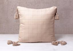 Light Beige Handloom Cotton Bohemian, Bali Style Pillow Cover, Decorative Handmade Throw Cover, Embroidered Cover Wlcc058 - thumbnail 1