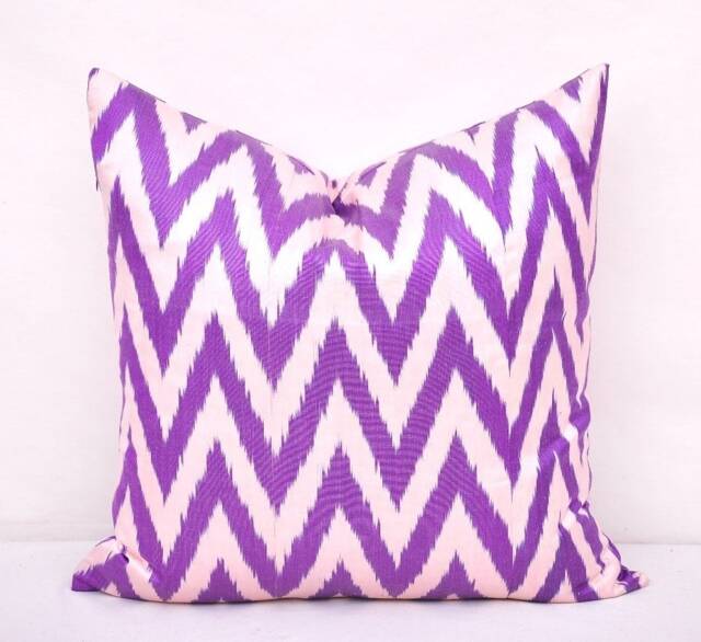 Purple Chevron Ikat Pillow Cover, Handloom Silk Cotton, 20x20 - image 1