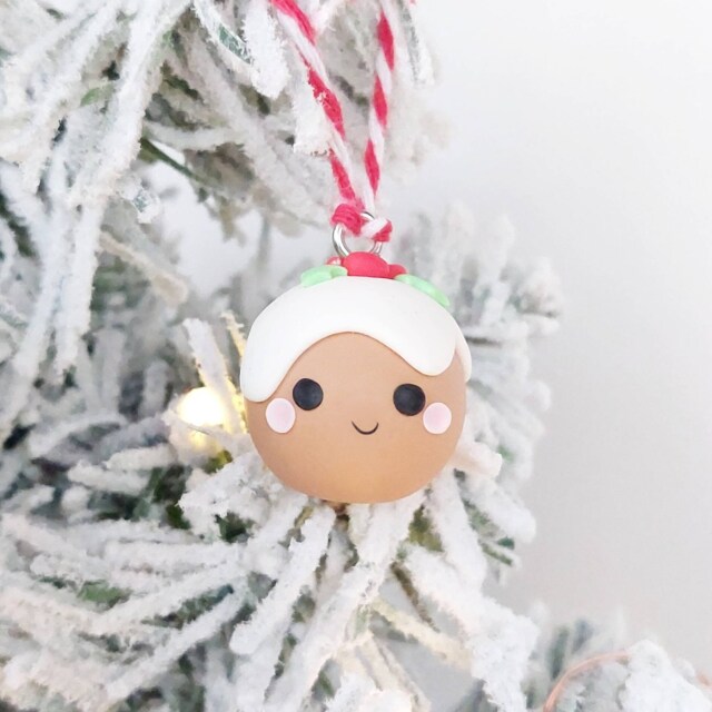 Cute Christmas Pudding Tree Decoration - Handmade Polymer Clay Ornament, Holiday Gift For - image 1