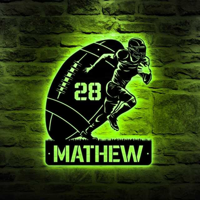 Custom Football Us Flag Metal Name Sign, Personalized Player Wall Art, Sports Room Decor - image 1
