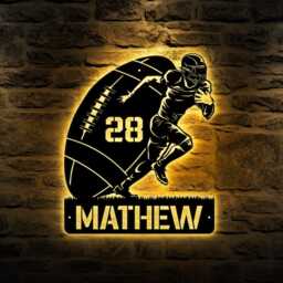 Custom Football Us Flag Metal Name Sign, Personalized Player Wall Art, Sports Room Decor - thumbnail 3