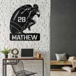 Custom Football Us Flag Metal Name Sign, Personalized Player Wall Art, Sports Room Decor - thumbnail 2